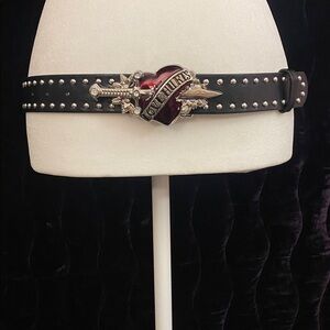 Black and silver studded belt with red heart buckle #218